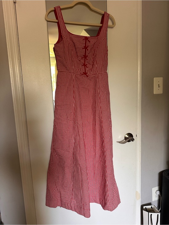 Rachel Zoe Dresses & Skirts - Rachel Zoe Red Gingham Midi Dress with Front Tie Accents
